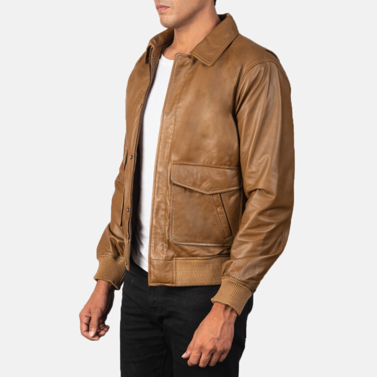 Mens Coffmen Olive Brown Leather Bomber Jacket6378-3-1569240421205